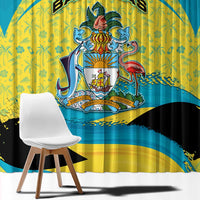 Bahamas Flag Window Curtain with National Coat of Arms and Sea Turtle Design - Wonder Print Shop