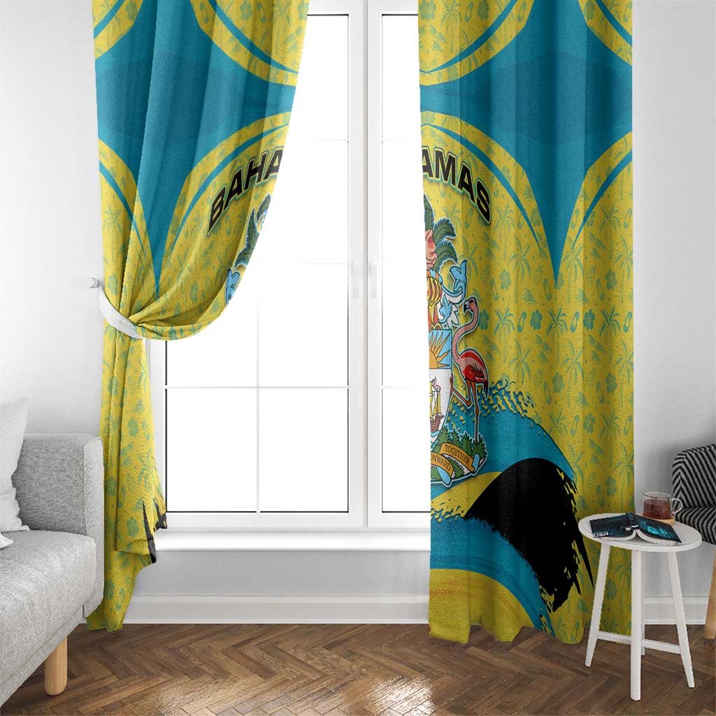 Bahamas Flag Window Curtain with National Coat of Arms and Sea Turtle Design - Wonder Print Shop