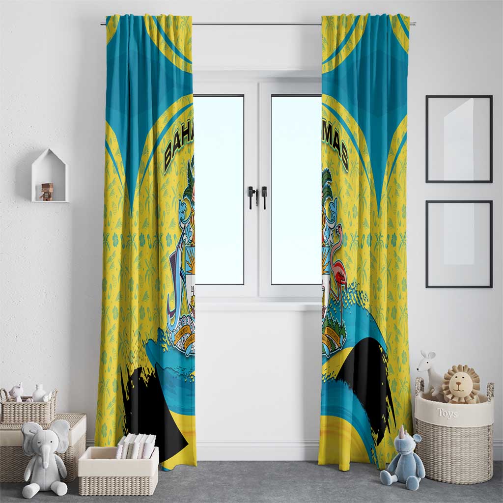 Bahamas Flag Window Curtain with National Coat of Arms and Sea Turtle Design - Wonder Print Shop
