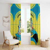 Bahamas Flag Window Curtain with National Coat of Arms and Sea Turtle Design - Wonder Print Shop