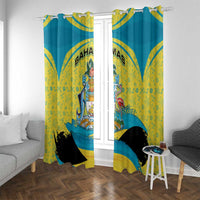 Bahamas Flag Window Curtain with National Coat of Arms and Sea Turtle Design - Wonder Print Shop