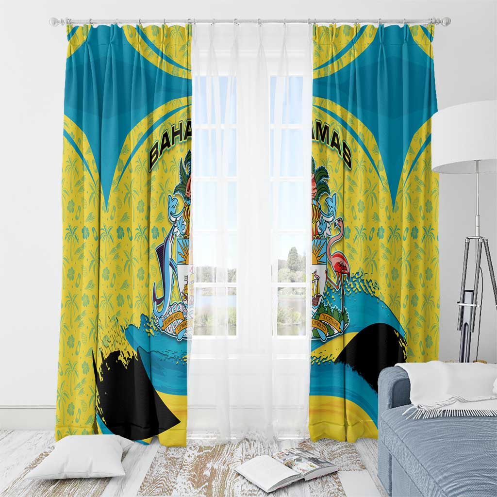 Bahamas Flag Window Curtain with National Coat of Arms and Sea Turtle Design - Wonder Print Shop