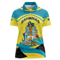 Bahamas Flag Women Polo Shirt with National Coat of Arms and Sea Turtle Design - Wonder Print Shop