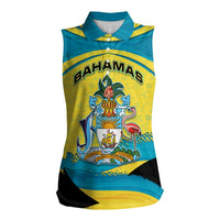 Bahamas Flag Women Sleeveless Polo Shirt with National Coat of Arms and Sea Turtle Design - Wonder Print Shop