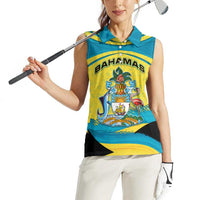 Bahamas Flag Women Sleeveless Polo Shirt with National Coat of Arms and Sea Turtle Design - Wonder Print Shop