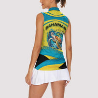 Bahamas Flag Women Sleeveless Polo Shirt with National Coat of Arms and Sea Turtle Design - Wonder Print Shop