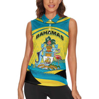 Bahamas Flag Women Sleeveless Polo Shirt with National Coat of Arms and Sea Turtle Design - Wonder Print Shop