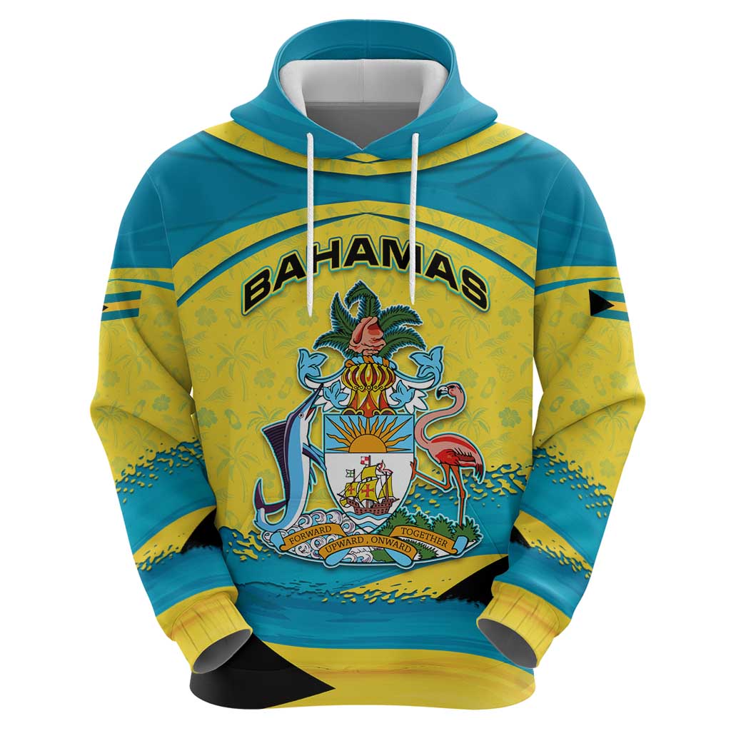 Bahamas Flag Zip Hoodie with National Coat of Arms and Sea Turtle Design - Wonder Print Shop