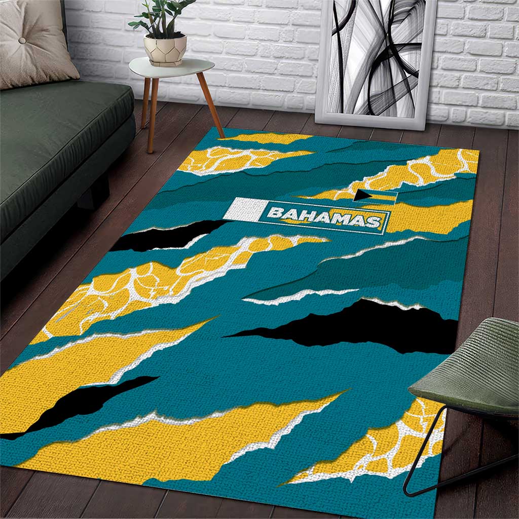 Bahamas Area Rug with National Coat of Arms Teal Yellow Ocean Wave Spirit