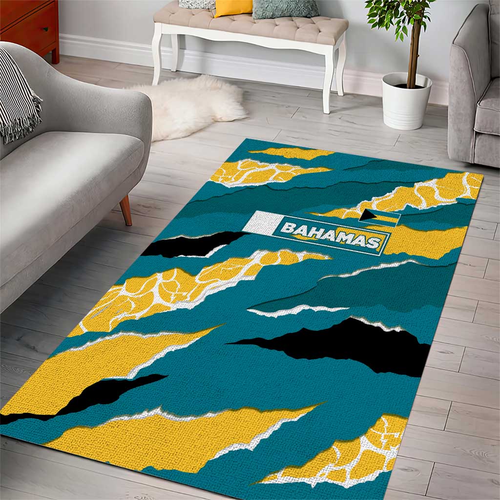 Bahamas Area Rug with National Coat of Arms Teal Yellow Ocean Wave Spirit