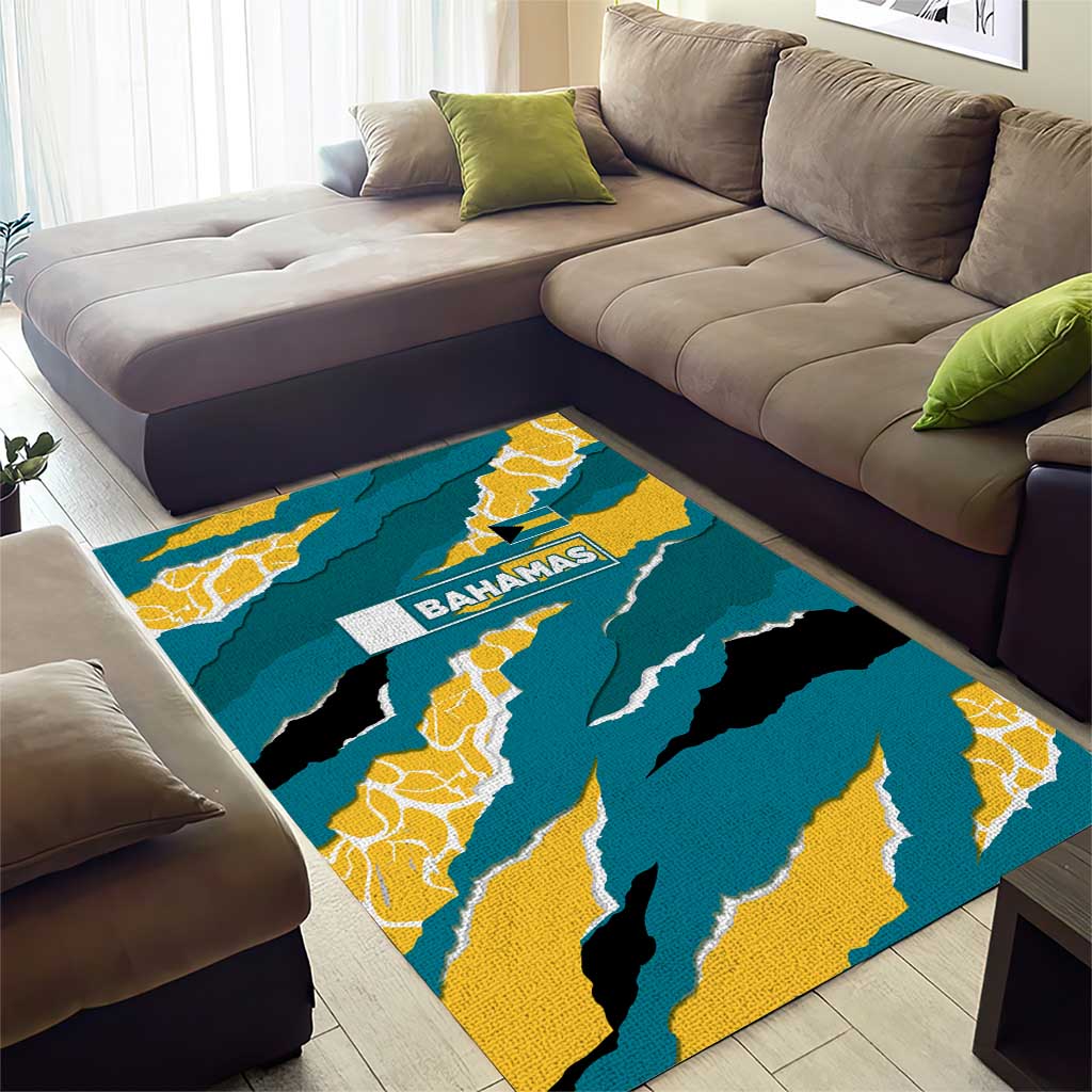 Bahamas Area Rug with National Coat of Arms Teal Yellow Ocean Wave Spirit
