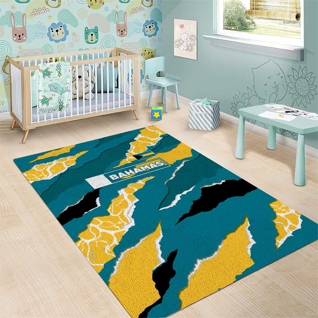 Bahamas Area Rug with National Coat of Arms Teal Yellow Ocean Wave Spirit