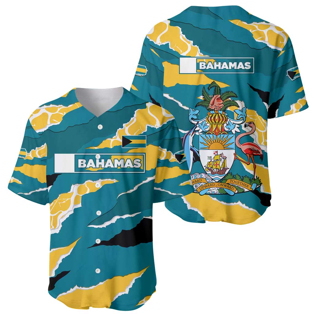Bahamas Baseball Jersey with National Coat of Arms Teal Yellow Ocean Wave Spirit