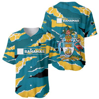 Bahamas Baseball Jersey with National Coat of Arms Teal Yellow Ocean Wave Spirit