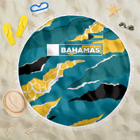 Bahamas Beach Blanket with National Coat of Arms Teal Yellow Ocean Wave Spirit