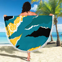 Bahamas Beach Blanket with National Coat of Arms Teal Yellow Ocean Wave Spirit