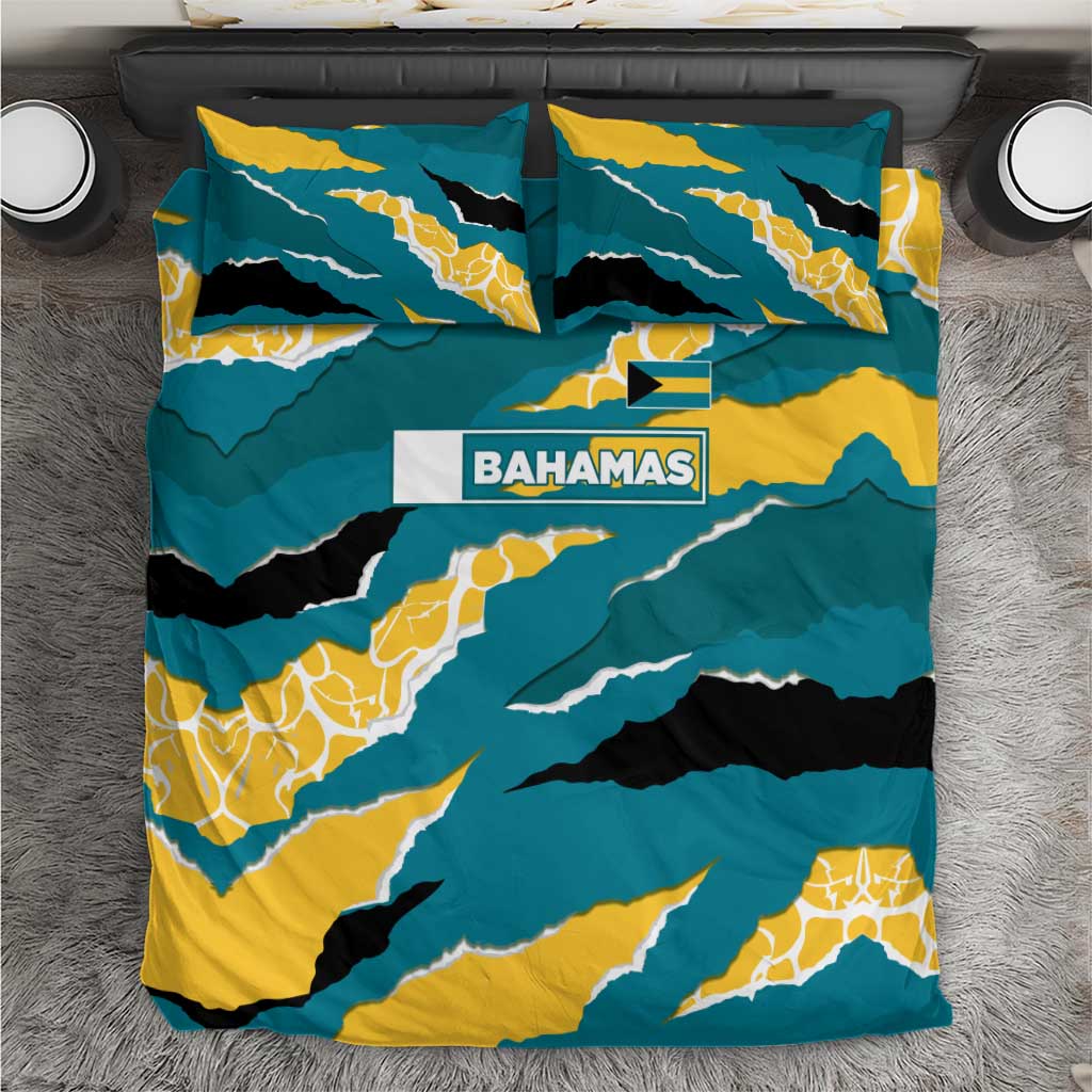 Bahamas Bedding Set with National Coat of Arms Teal Yellow Ocean Wave Spirit