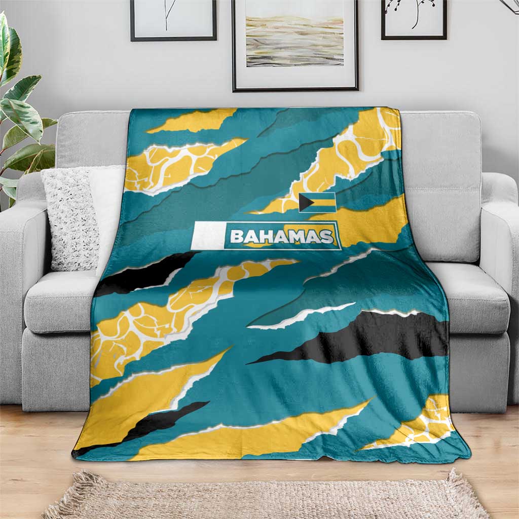 Bahamas Blanket with National Coat of Arms Teal Yellow Ocean Wave Spirit