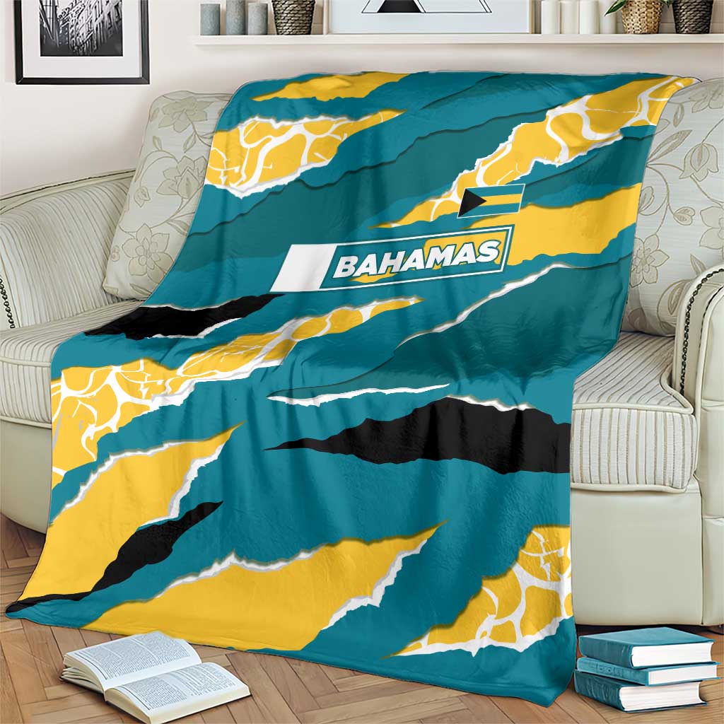 Bahamas Blanket with National Coat of Arms Teal Yellow Ocean Wave Spirit
