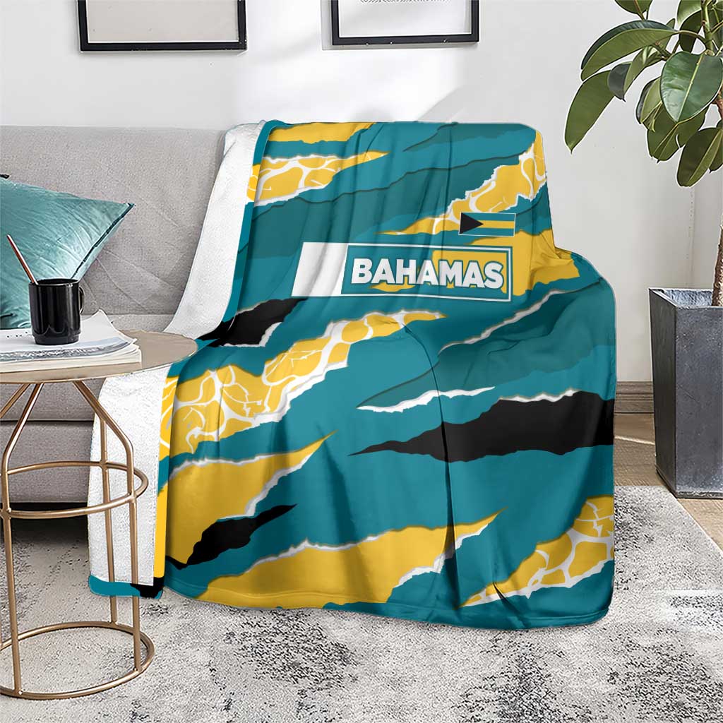 Bahamas Blanket with National Coat of Arms Teal Yellow Ocean Wave Spirit