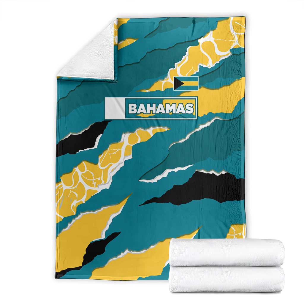 Bahamas Blanket with National Coat of Arms Teal Yellow Ocean Wave Spirit