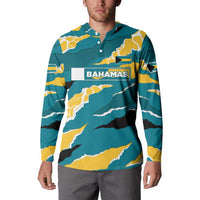 Bahamas Button Sweatshirt with National Coat of Arms Teal Yellow Ocean Wave Spirit