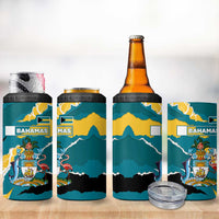 Bahamas 4 in 1 Can Cooler Tumbler with National Coat of Arms Teal Yellow Ocean Wave Spirit