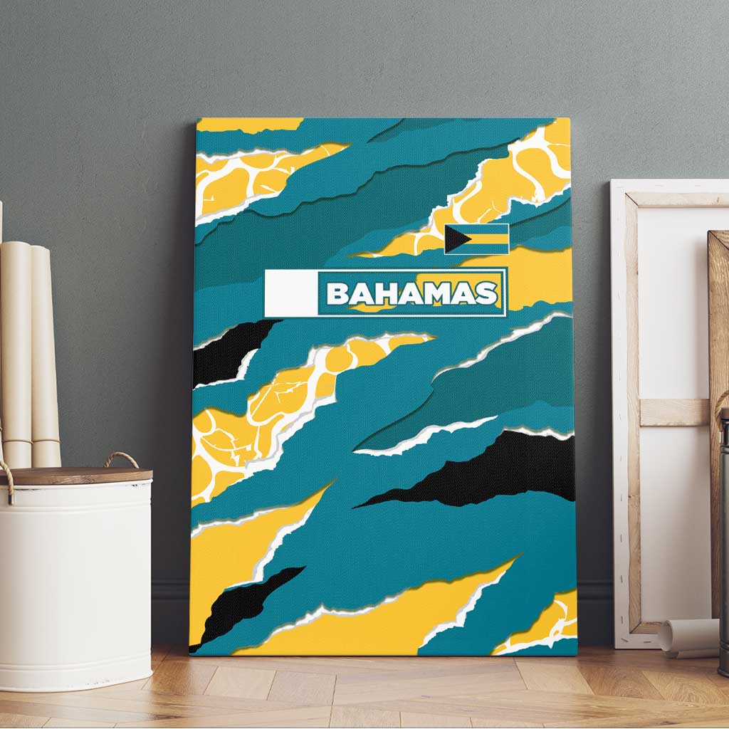 Bahamas Canvas Wall Art with National Coat of Arms Teal Yellow Ocean Wave Spirit