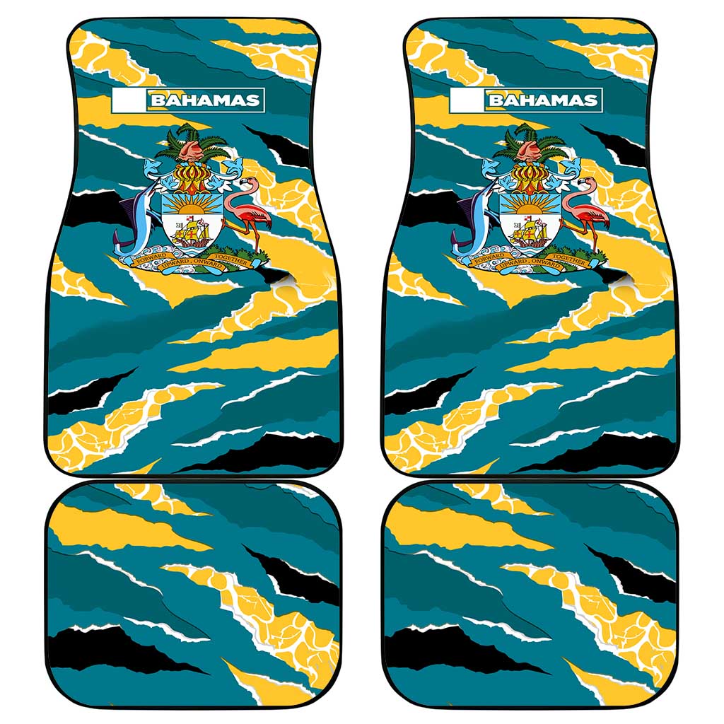 Bahamas Car Mats with National Coat of Arms Teal Yellow Ocean Wave Spirit