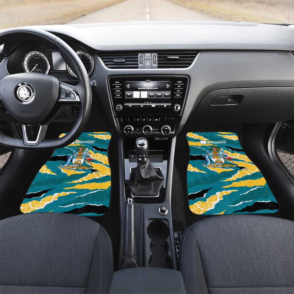 Bahamas Car Mats with National Coat of Arms Teal Yellow Ocean Wave Spirit