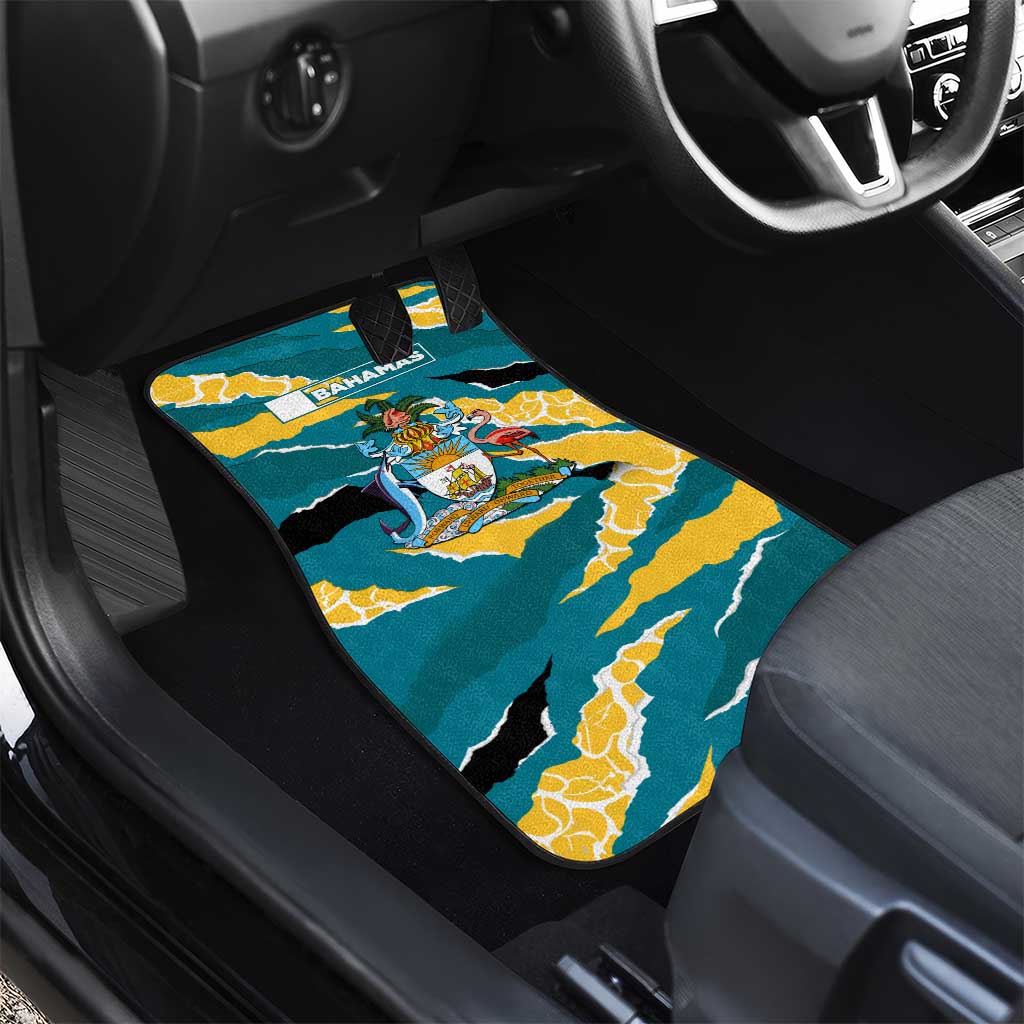 Bahamas Car Mats with National Coat of Arms Teal Yellow Ocean Wave Spirit
