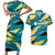 Bahamas Couples Matching Short Sleeve Bodycon Dress and Hawaiian Shirt with National Coat of Arms Teal Yellow Ocean Wave Spirit