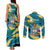 Bahamas Couples Matching Tank Maxi Dress and Long Sleeve Button Shirt with National Coat of Arms Teal Yellow Ocean Wave Spirit