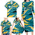 Bahamas Family Matching Long Sleeve Bodycon Dress and Hawaiian Shirt with National Coat of Arms Teal Yellow Ocean Wave Spirit