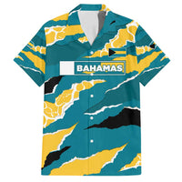 Bahamas Family Matching Long Sleeve Bodycon Dress and Hawaiian Shirt with National Coat of Arms Teal Yellow Ocean Wave Spirit