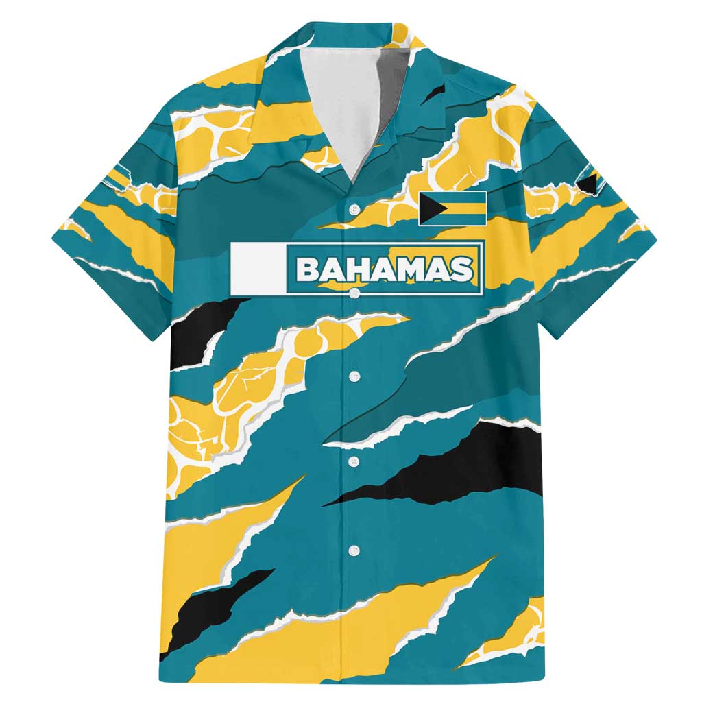 Bahamas Family Matching Mermaid Dress and Hawaiian Shirt with National Coat of Arms Teal Yellow Ocean Wave Spirit