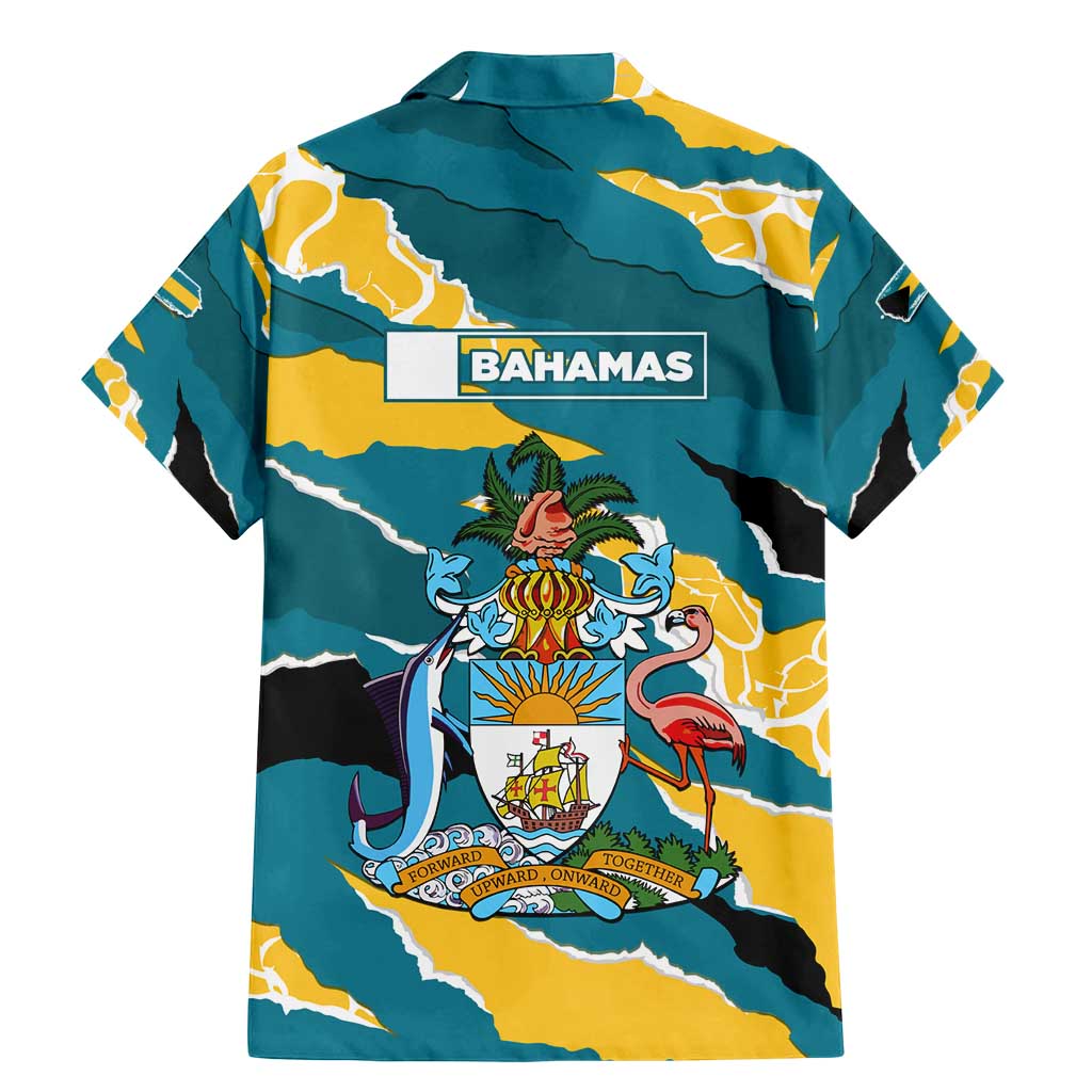 Bahamas Family Matching Mermaid Dress and Hawaiian Shirt with National Coat of Arms Teal Yellow Ocean Wave Spirit