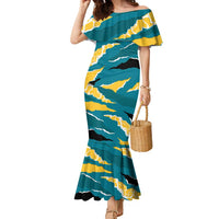 Bahamas Family Matching Mermaid Dress and Hawaiian Shirt with National Coat of Arms Teal Yellow Ocean Wave Spirit