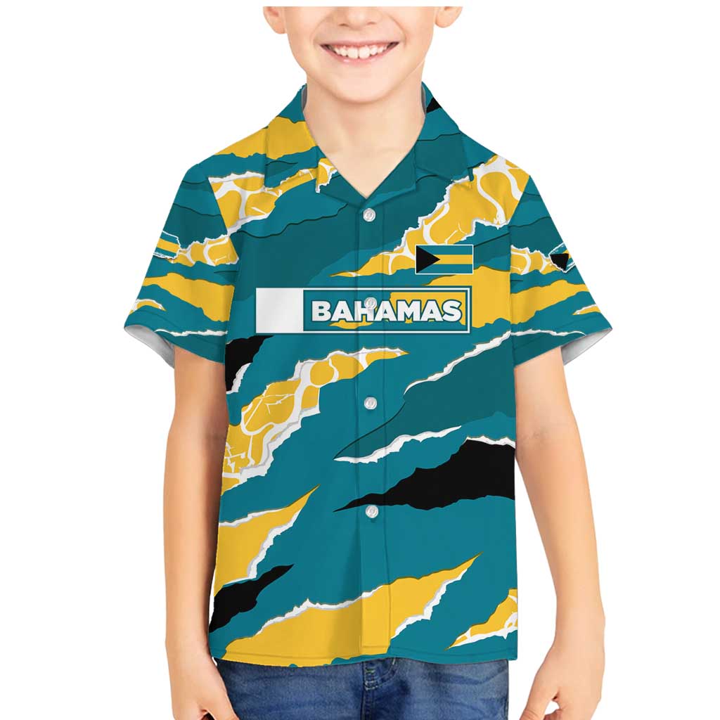 Bahamas Family Matching Mermaid Dress and Hawaiian Shirt with National Coat of Arms Teal Yellow Ocean Wave Spirit