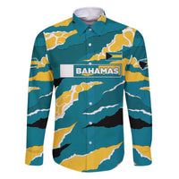 Bahamas Family Matching Off The Shoulder Long Sleeve Dress and Hawaiian Shirt with National Coat of Arms Teal Yellow Ocean Wave Spirit