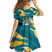 Bahamas Family Matching Off Shoulder Maxi Dress and Hawaiian Shirt with National Coat of Arms Teal Yellow Ocean Wave Spirit
