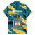 Bahamas Family Matching Summer Maxi Dress and Hawaiian Shirt with National Coat of Arms Teal Yellow Ocean Wave Spirit