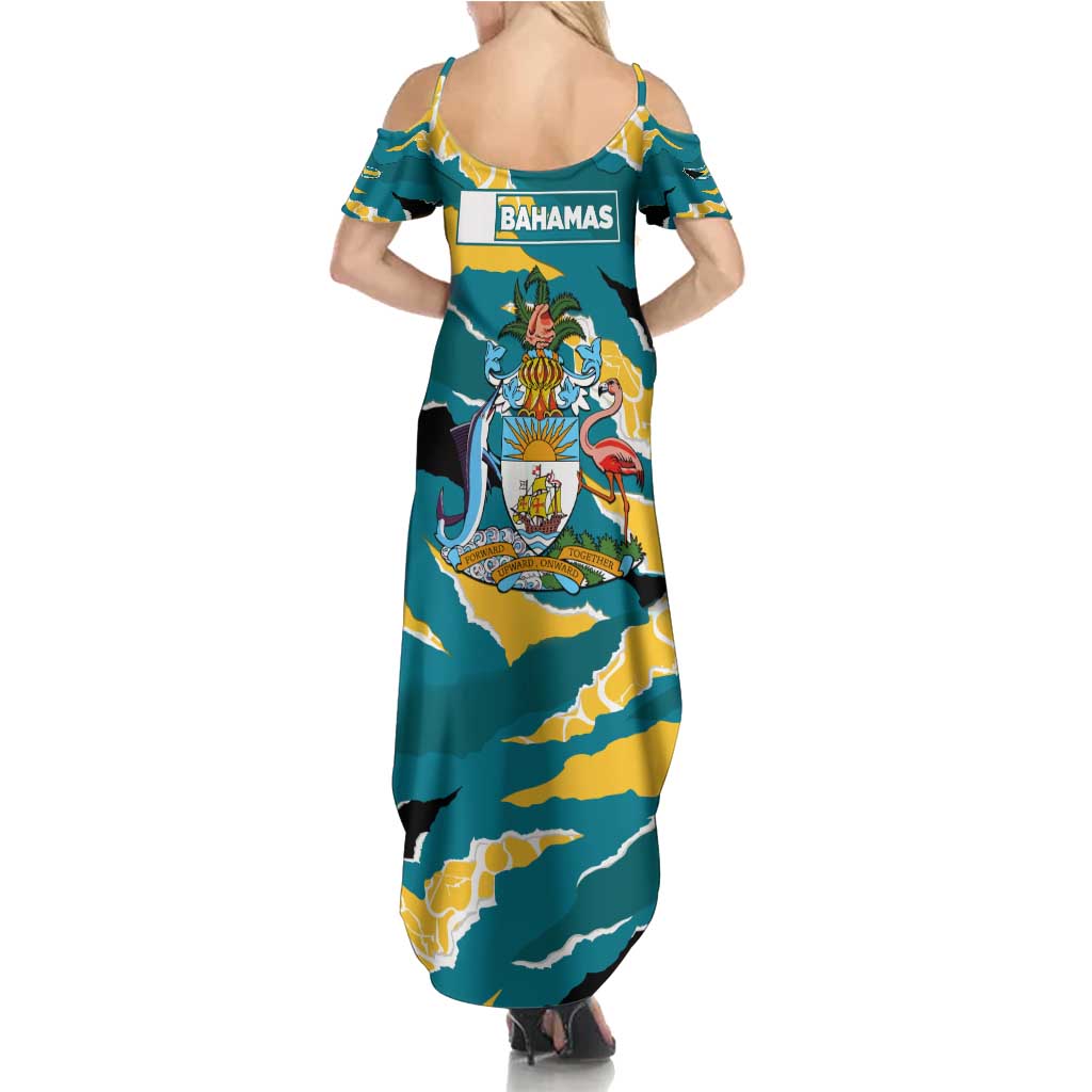 Bahamas Family Matching Summer Maxi Dress and Hawaiian Shirt with National Coat of Arms Teal Yellow Ocean Wave Spirit
