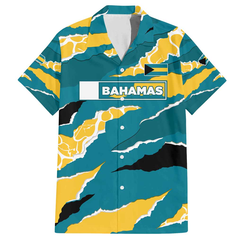 Bahamas Family Matching Tank Maxi Dress and Hawaiian Shirt with National Coat of Arms Teal Yellow Ocean Wave Spirit