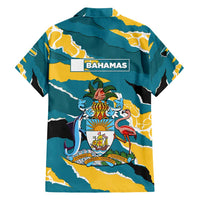 Bahamas Family Matching Tank Maxi Dress and Hawaiian Shirt with National Coat of Arms Teal Yellow Ocean Wave Spirit