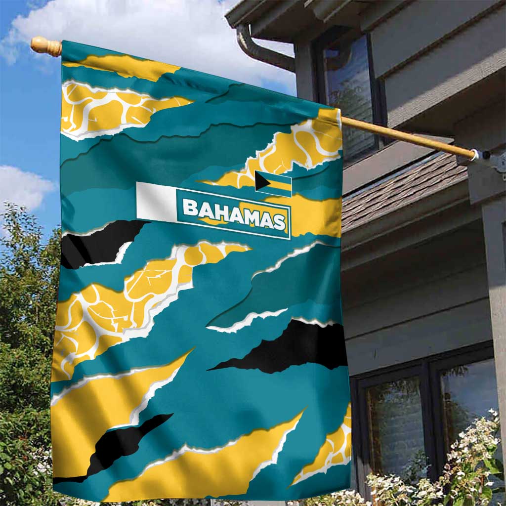 Bahamas Garden Flag with National Coat of Arms Teal Yellow Ocean Wave Spirit