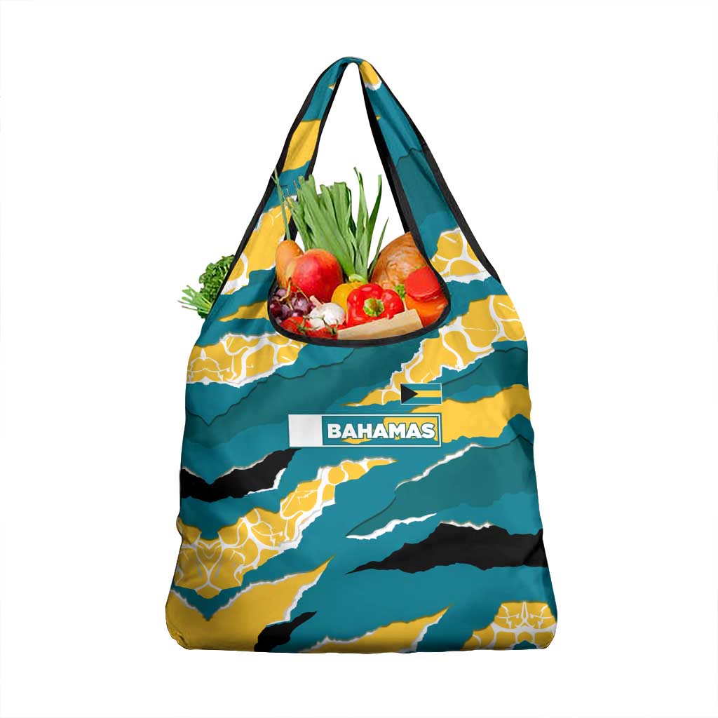 Bahamas Grocery Bag with National Coat of Arms Teal Yellow Ocean Wave Spirit