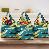 Bahamas Grocery Bag with National Coat of Arms Teal Yellow Ocean Wave Spirit