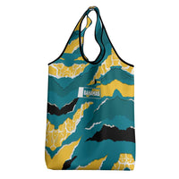 Bahamas Grocery Bag with National Coat of Arms Teal Yellow Ocean Wave Spirit