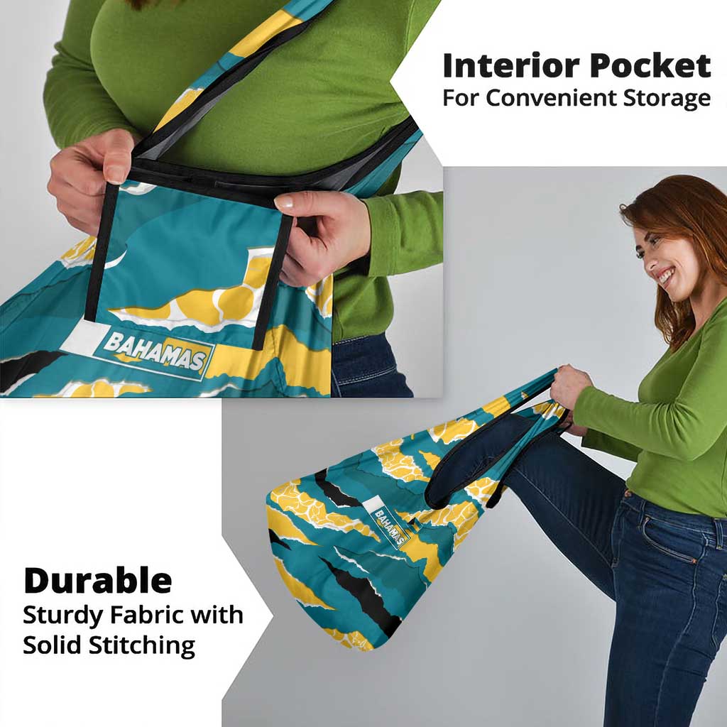 Bahamas Grocery Bag with National Coat of Arms Teal Yellow Ocean Wave Spirit